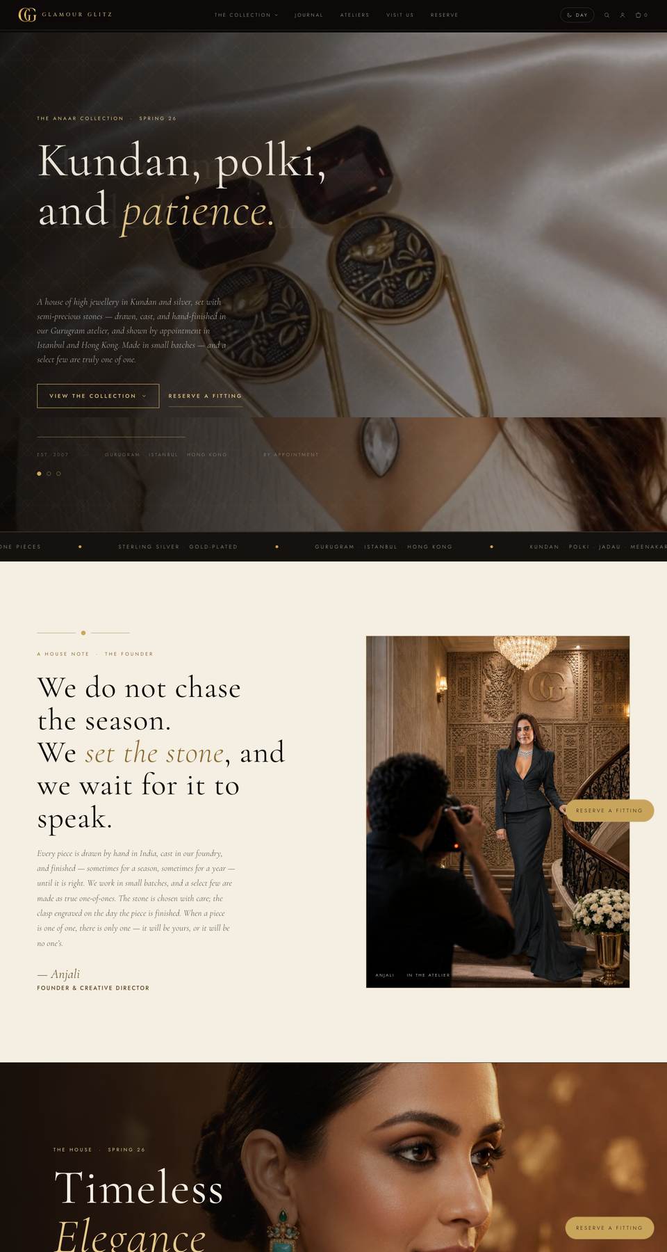 Glamour Glitz website showing jewellery and editorial product sections